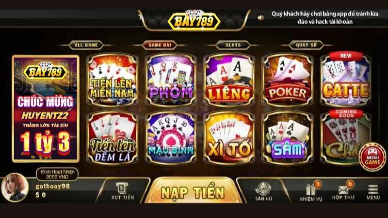 Giao diện trang chủ nhà cái Bay789 thiết kế chuyên nghiệp
