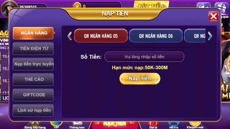 Đa dạng các phương thức nạp tiền tại 68GameBai