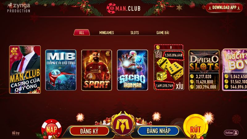 Trang chủ cổng game Manclub thiết kế giao diện đẹp, ấn tượng